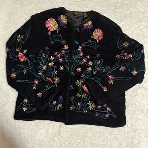JULIA KIM Vintage Black Floral
Colorful Embroidery Cardigan Glass
Buttons Sz PM